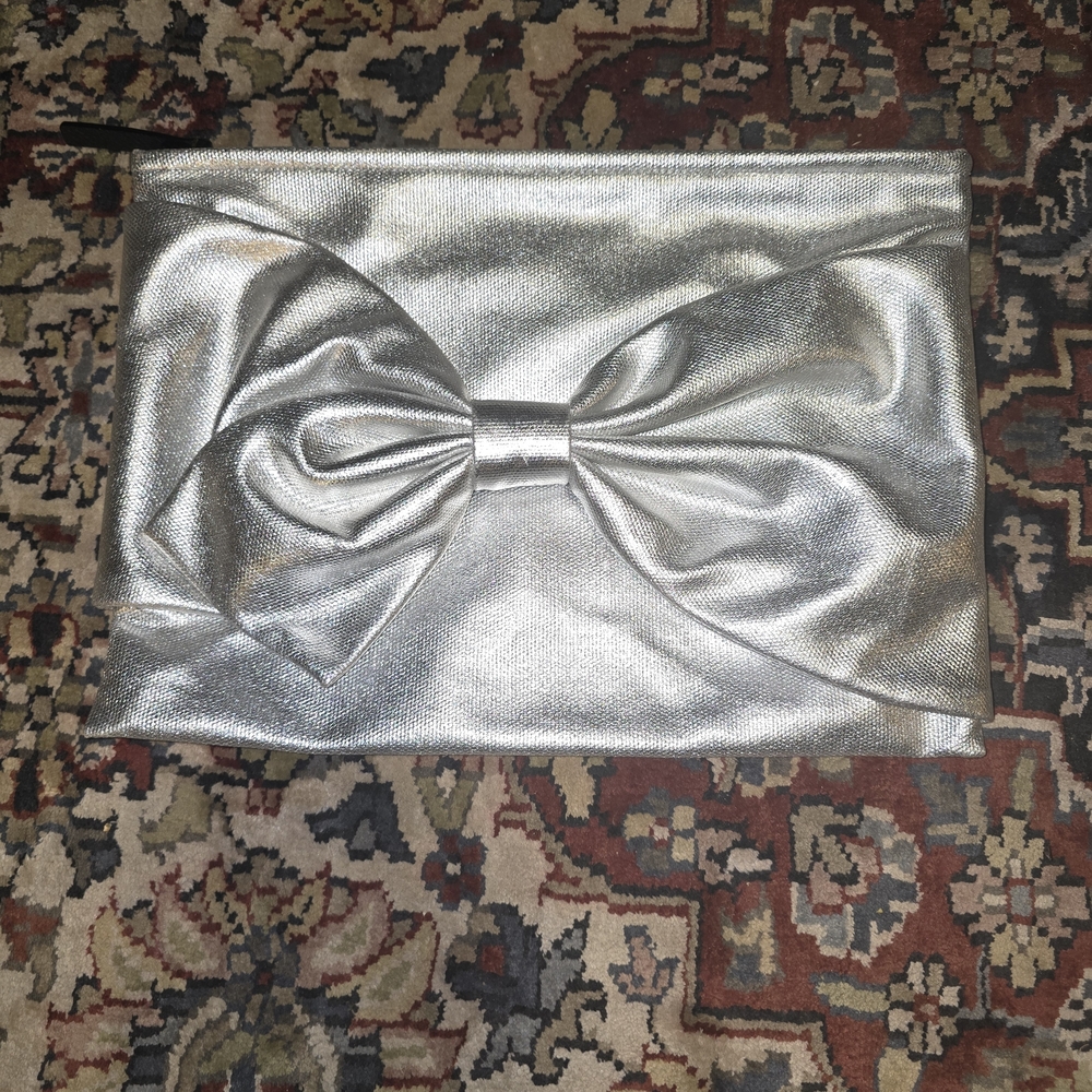 kate spade Silver Metallic Bow Clutch